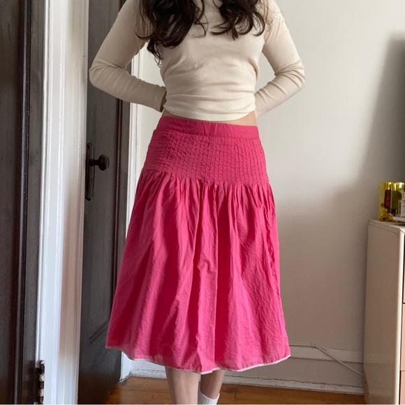 J. Crew Hot Pink Smocked Waist Midi Skirt - Picture 2 of 4